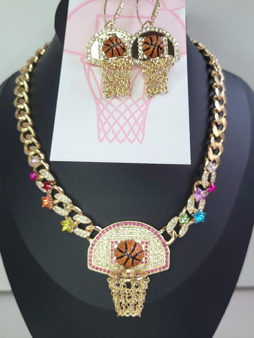 Betsey Johnson Basketball And Hoop Necklace And Earrings Set. NWT.